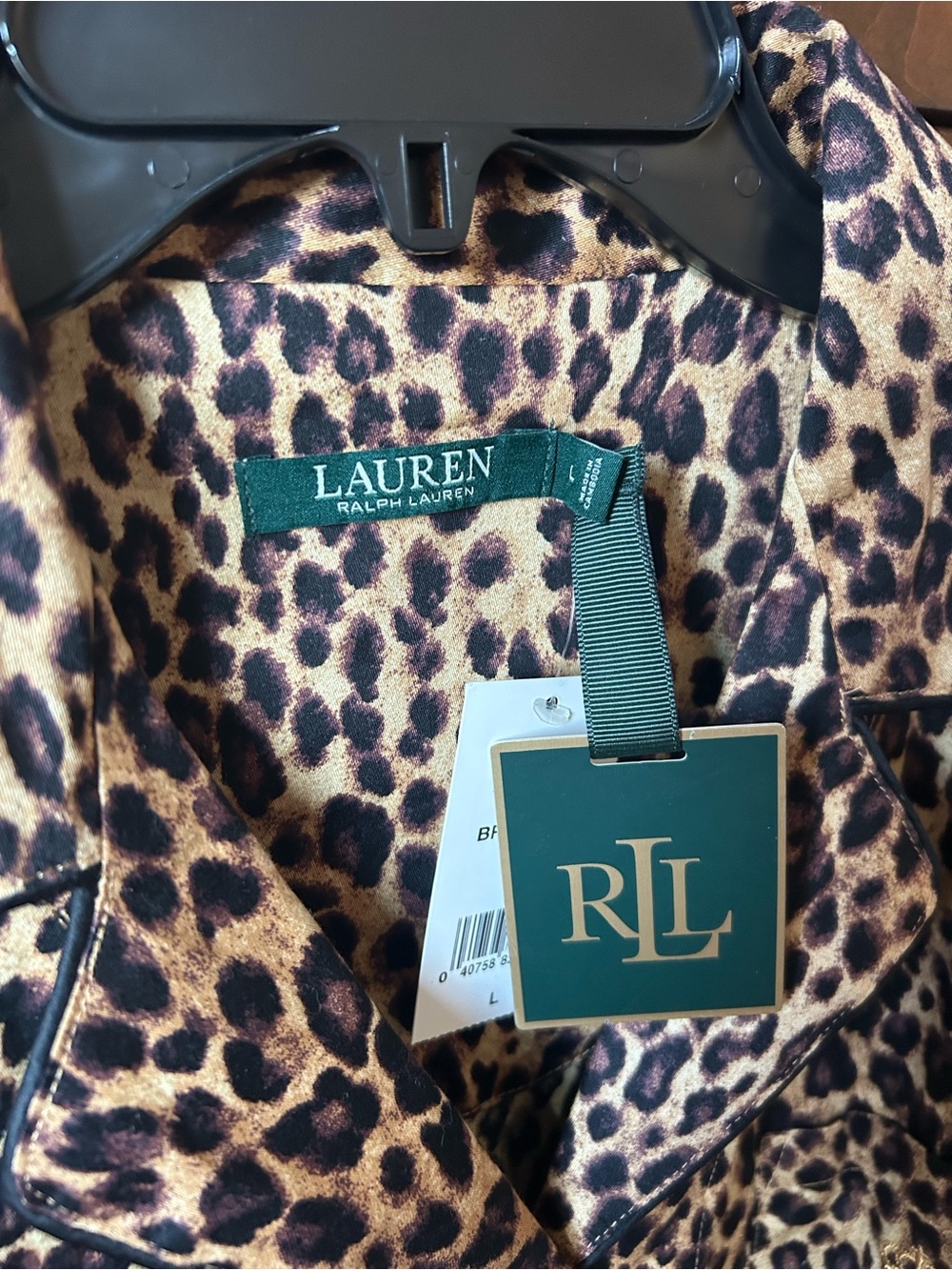 Lauren Ralph Lauren Leopard-Print Satin Pajama Top in Tan, Brown and Black